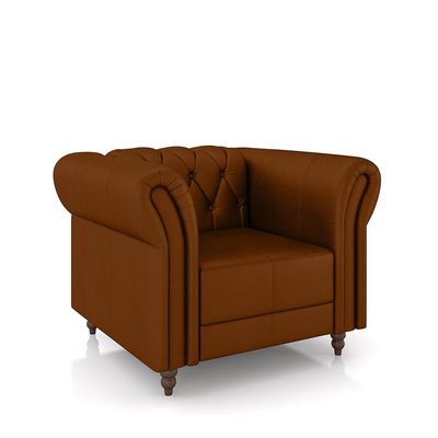 Poltrona Decorativa Sala de Estar Stanford Chesterfield Pés de Madeira Couro Caramelo G58 - Gran Belo