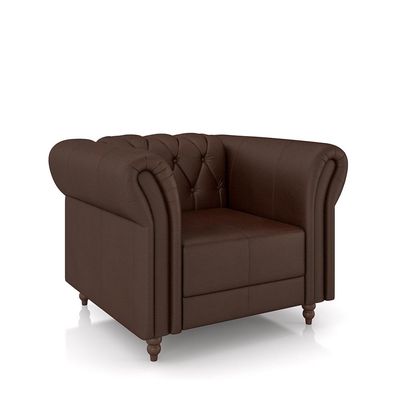 Poltrona Decorativa Sala de Estar Stanford Chesterfield Pés de Madeira Couro Marrom Brilho G58 - Gran Belo