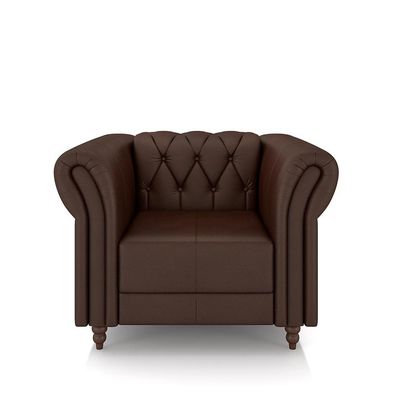 Poltrona Decorativa Sala de Estar Stanford Chesterfield Pés de Madeira Couro Marrom Brilho G58 - Gran Belo