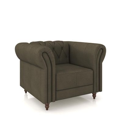 Poltrona Decorativa Sala de Estar Stanford Chesterfield Pés de Madeira Couro Capuccino G58 - Gran Belo