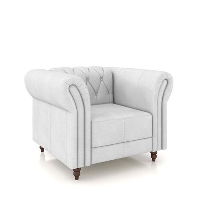 Poltrona Decorativa Sala de Estar Stanford Chesterfield Pés de Madeira Couro Branco G58 - Gran Belo
