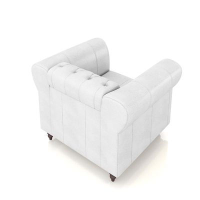 Poltrona Decorativa Sala de Estar Stanford Chesterfield Pés de Madeira Couro Branco G58 - Gran Belo