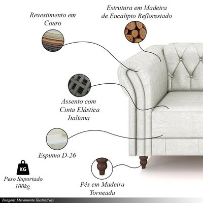 Poltrona Decorativa Sala de Estar Stanford Chesterfield Pés de Madeira Couro Branco Manchado G58 - Gran Belo