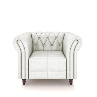 Poltrona Decorativa Sala de Estar Stanford Chesterfield Pés de Madeira Couro Branco Manchado G58 - Gran Belo