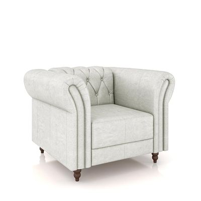 Poltrona Decorativa Sala de Estar Stanford Chesterfield Pés de Madeira Couro Branco Manchado G58 - Gran Belo