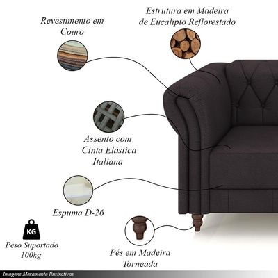Poltrona Decorativa Sala de Estar Stanford Chesterfield Pés de Madeira Couro Borgonha G58 - Gran Belo