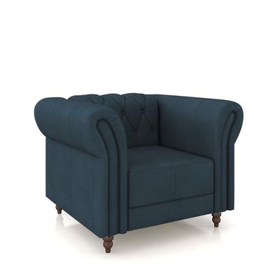 Poltrona Decorativa Sala de Estar Stanford Chesterfield Pés de Madeira Couro Azul Marinho G58 - Gran Belo