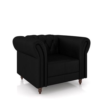 Kit 2 Poltronas Decorativas Sala de Estar Stanford Chesterfield Pés de Madeira Couro Preto Brilho G58 - Gran Belo