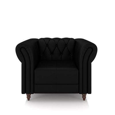 Kit 2 Poltronas Decorativas Sala de Estar Stanford Chesterfield Pés de Madeira Couro Preto Brilho G58 - Gran Belo