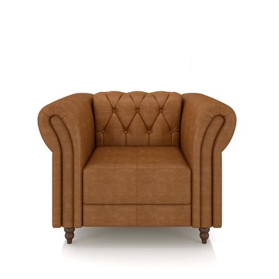 Kit 2 Poltronas Decorativas Sala de Estar Stanford Chesterfield Pés de Madeira Couro Mel Manchado G58 - Gran Belo