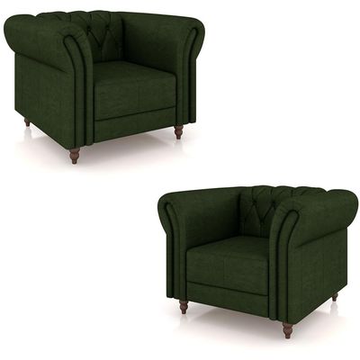 Kit 2 Poltronas Decorativas Sala de Estar Stanford Chesterfield Pés de Madeira Couro Verde Manchado G58 - Gran Belo