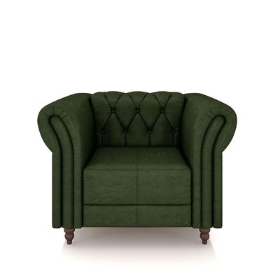Kit 2 Poltronas Decorativas Sala de Estar Stanford Chesterfield Pés de Madeira Couro Verde Manchado G58 - Gran Belo