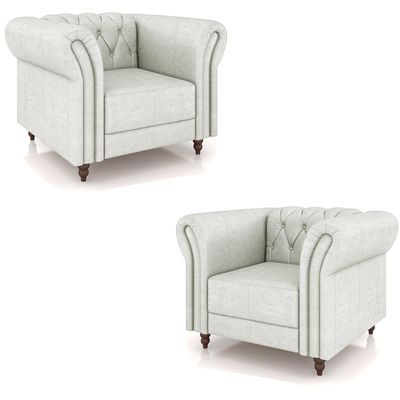 Kit 2 Poltronas Decorativas Sala de Estar Stanford Chesterfield Pés de Madeira Couro Branco Manchado G58 - Gran Belo