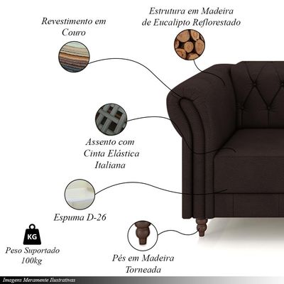 Kit 2 Poltronas Decorativas Sala de Estar Stanford Chesterfield Pés de Madeira Couro Marrom G58 - Gran Belo