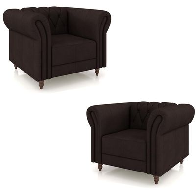 Kit 2 Poltronas Decorativas Sala de Estar Stanford Chesterfield Pés de Madeira Couro Marrom G58 - Gran Belo