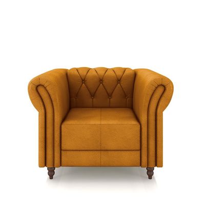 Kit 2 Poltronas Decorativas Sala de Estar Stanford Chesterfield Pés de Madeira Couro Mel G58 - Gran Belo