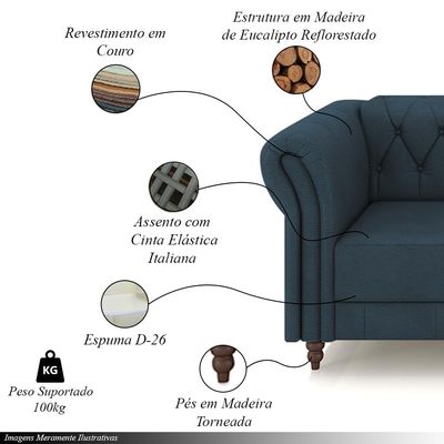 Kit 2 Poltronas Decorativas Sala de Estar Stanford Chesterfield Pés de Madeira Couro Azul Marinho G58 - Gran Belo