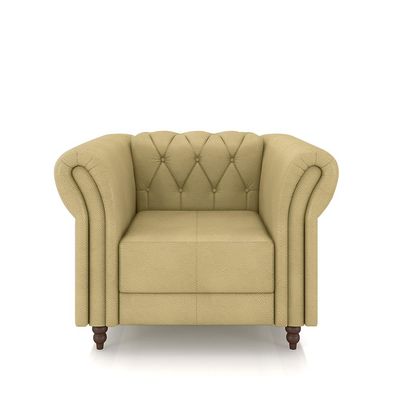 Kit 2 Poltronas Decorativas Sala de Estar Stanford Chesterfield Pés de Madeira Couro Bege G58 - Gran Belo