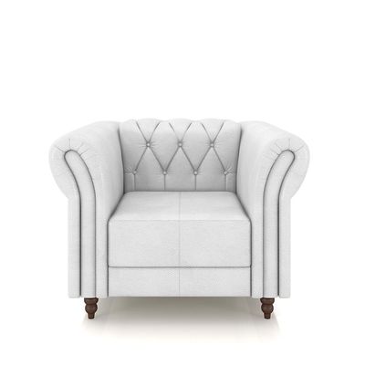 Kit 2 Poltronas Decorativas Sala de Estar Stanford Chesterfield Pés de Madeira Couro Branco G58 - Gran Belo