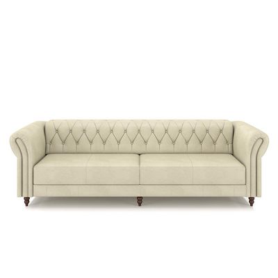 Conjunto Sala de Estar 1 Sofá Living 260cm e 2 Poltronas Stanford Chesterfield Pés Madeira Couro Off White G58 - Gran Belo