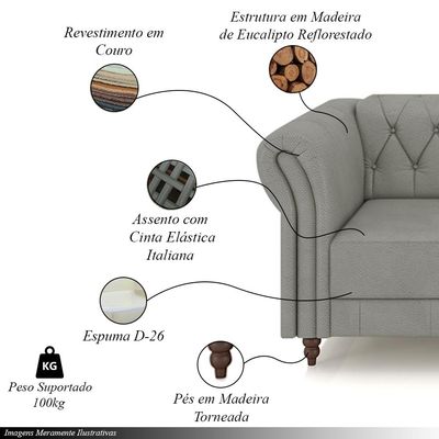 Kit 2 Poltronas Decorativas Sala de Estar Stanford Chesterfield Pés de Madeira Couro Cinza G58 - Gran Belo