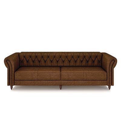 Conjunto Sala de Estar 1 Sofá Living 260cm e 2 Poltronas Stanford Chesterfield Pés Madeira Couro Marrom Manchado G58 - Gran Belo