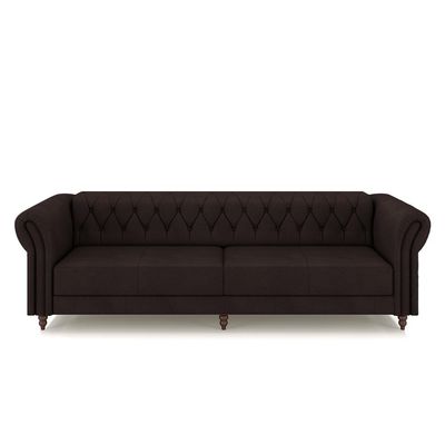 Conjunto Sala de Estar 1 Sofá Living 260cm e 2 Poltronas Stanford Chesterfield Pés Madeira Couro Marrom G58 - Gran Belo