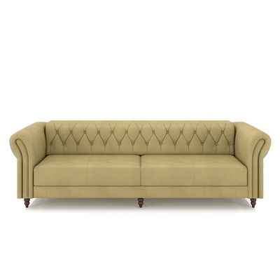 Conjunto Sala de Estar 1 Sofá Living 260cm e 1 Poltrona Stanford Chesterfield Pés Madeira Couro Bege G58 - Gran Belo