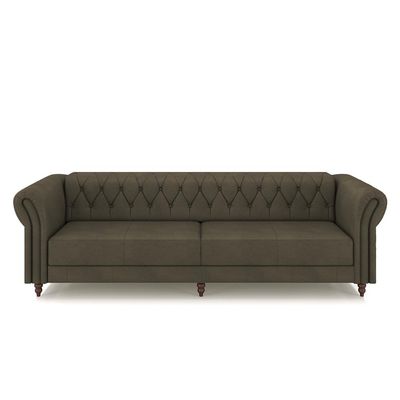 Conjunto Sala de Estar 1 Sofá Living 260cm e 1 Poltrona Stanford Chesterfield Pés Madeira Couro Capuccino G58 - Gran Belo