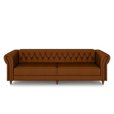 Conjunto Sala de Estar 1 Sofá Living 240cm e 2 Poltronas Stanford Chesterfield Pés Madeira Couro Caramelo G58 - Gran Belo