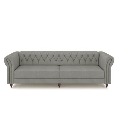 Conjunto Sala de Estar 1 Sofá Living 240cm e 2 Poltronas Stanford Chesterfield Pés Madeira Couro Cinza G58 - Gran Belo