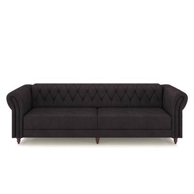 Conjunto Sala de Estar 1 Sofá Living 240cm e 2 Poltronas Stanford Chesterfield Pés Madeira Couro Borgonha G58 - Gran Belo
