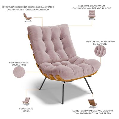 Kit 2 Poltronas Decorativas Sala de Estar Costela L02 Bouclê Rosê - Lyam Decor