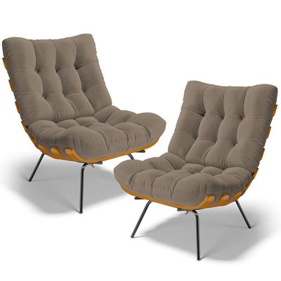 Kit 2 Poltronas Decorativas Sala de Estar Costela L02 Bouclê Bege - Lyam Decor