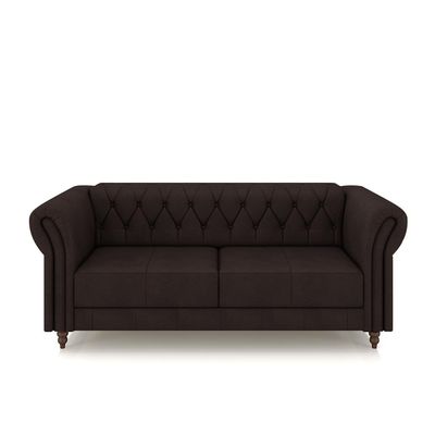 Conjunto Sala de Estar 1 Sofá Living 220cm e 2 Poltronas Stanford Chesterfield Pés Madeira Couro Marrom G58 - Gran Belo