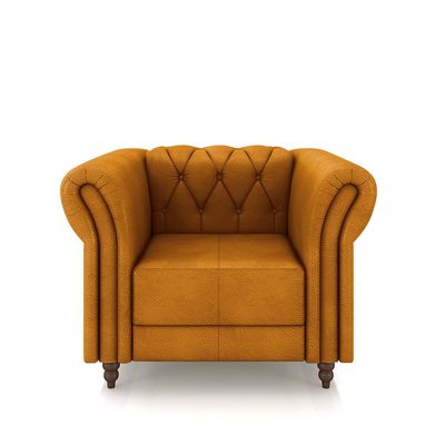 Conjunto Sala de Estar 1 Sofá Living 220cm e 1 Poltrona Stanford Chesterfield Pés Madeira Couro Mel G58 - Gran Belo