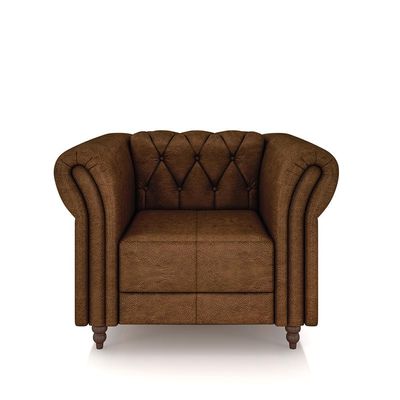 Conjunto Sala de Estar 1 Sofá Living 200cm e 2 Poltronas Stanford Chesterfield Pés Madeira Couro Marrom Manchado G58 - Gran Belo