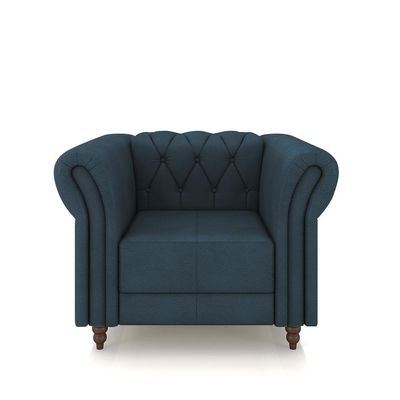 Conjunto Sala de Estar 1 Sofá Living 200cm e 2 Poltronas Stanford Chesterfield Pés Madeira Couro Azul Marinho G58 - Gran Belo