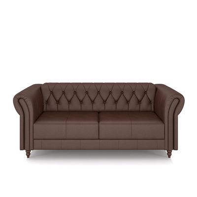 Conjunto Sala de Estar 1 Sofá Living 200cm e 1 Poltrona Stanford Chesterfield Pés Madeira Couro Marrom Brilho G58 - Gran Belo