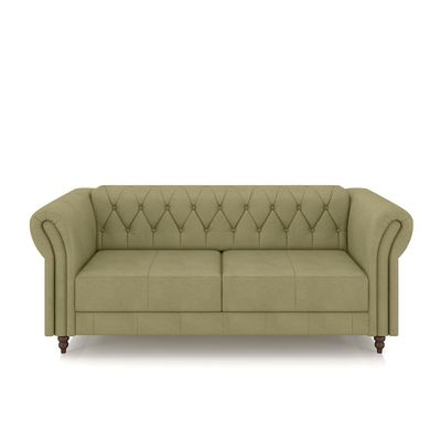 Conjunto Sala de Estar 1 Sofá Living 200cm e 1 Poltrona Stanford Chesterfield Pés Madeira Couro Fendi G58 - Gran Belo