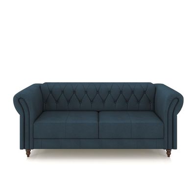 Conjunto Sala de Estar 1 Sofá Living 200cm e 1 Poltrona Stanford Chesterfield Pés Madeira Couro Azul Marinho G58 - Gran Belo