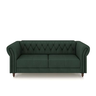 Conjunto Sala de Estar 1 Sofá Living 180cm e 2 Poltronas Stanford Chesterfield Pés Madeira Couro Verde G58 - Gran Belo