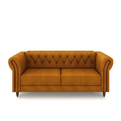 Conjunto Sala de Estar 1 Sofá Living 180cm e 2 Poltronas Stanford Chesterfield Pés Madeira Couro Mel G58 - Gran Belo