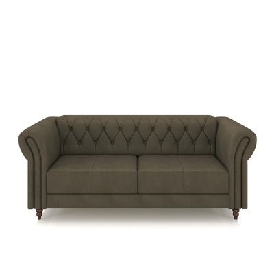 Conjunto Sala de Estar 1 Sofá Living 180cm e 2 Poltronas Stanford Chesterfield Pés Madeira Couro Capuccino G58 - Gran Belo