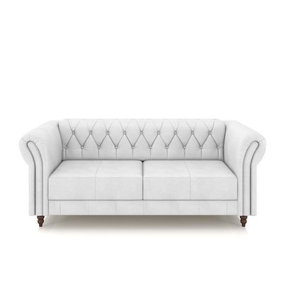 Conjunto Sala de Estar 1 Sofá Living 180cm e 2 Poltronas Stanford Chesterfield Pés Madeira Couro Branco G58 - Gran Belo