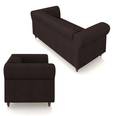 Conjunto Sala de Estar 1 Sofá Living 180cm e 1 Poltrona Stanford Chesterfield Pés Madeira Couro Marrom G58 - Gran Belo