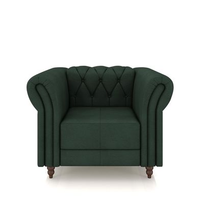 Conjunto Sala de Estar 1 Sofá Living 180cm e 1 Poltrona Stanford Chesterfield Pés Madeira Couro Verde G58 - Gran Belo
