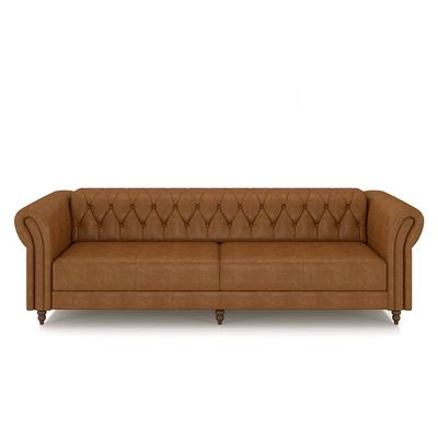 Conjunto de Sofá Sala de Estar Stanford Chesterfield 2 e 3 Lugares 180cm/240cm Pés Madeira Couro Mel Manchado G58 - Gran Belo