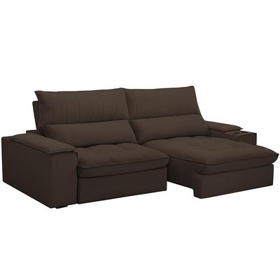 Sofá Retrátil Reclinável Para Sala de Estar Living 250cm Nápoles F04 Veludo Marrom - Lyam Decor