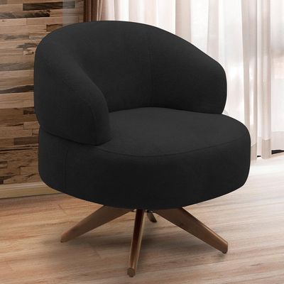 Poltrona Decorativa Giratória Sala de Estar Living Seven F04 Veludo Preto - Lyam Decor